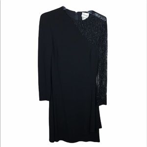 Vintage black beaded shoulder midi dress